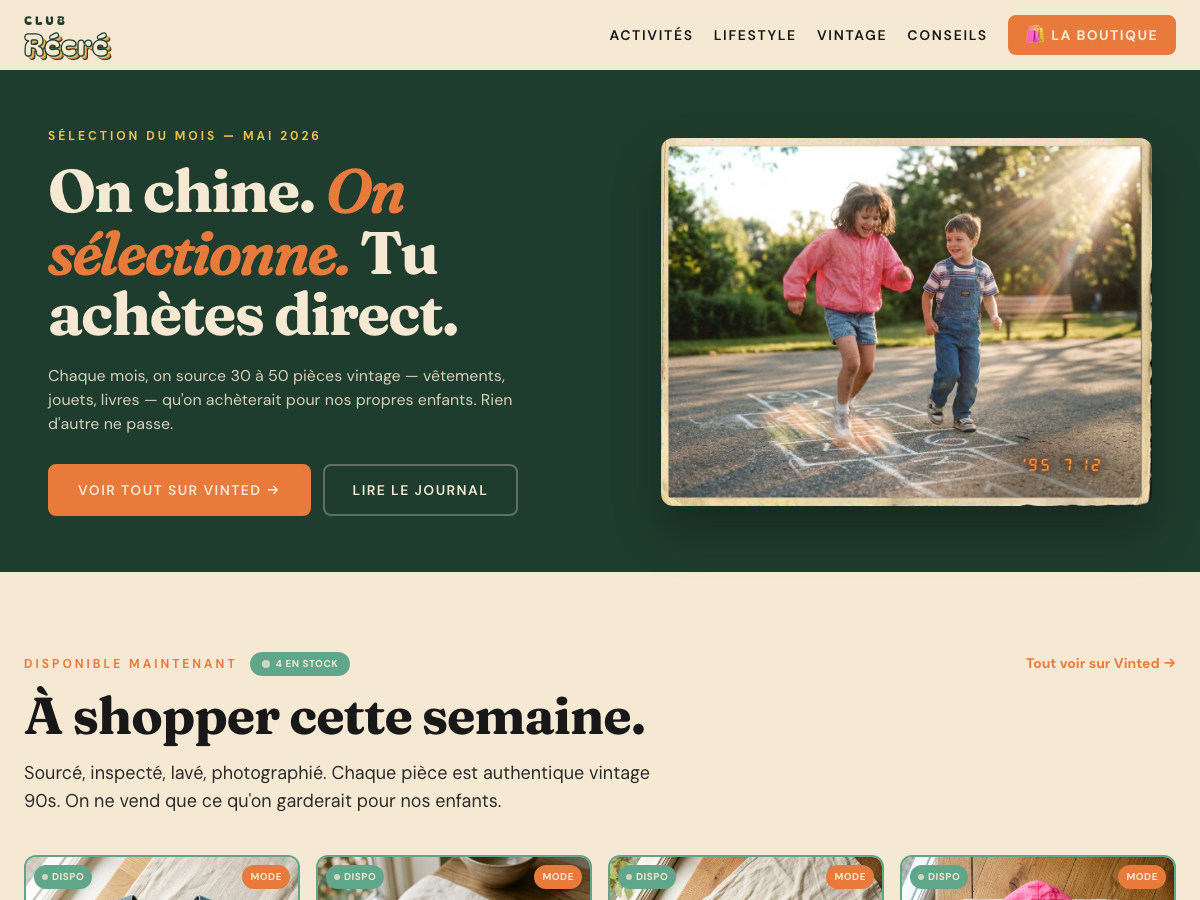 Capture d'écran du site Club Récré